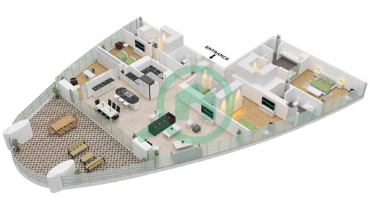 Jumeirah Living Business Bay - 3 Bedroom Apartment Type/unit A / UNIT 1 FLOOR 6-15 Floor plan