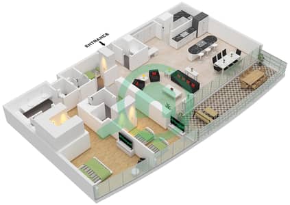 Jumeirah Living Business Bay - 2 Bedroom Apartment Type/unit A / UNIT 2 FLOOR 6-10,17 Floor plan