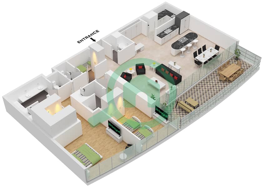 Jumeirah Living Business Bay - 2 Bedroom Apartment Type/unit A / UNIT 2 FLOOR 6-10,17 Floor plan Type A Unit 2 Floor 6-10,Type C Unit 1 Floor 17 interactive3D