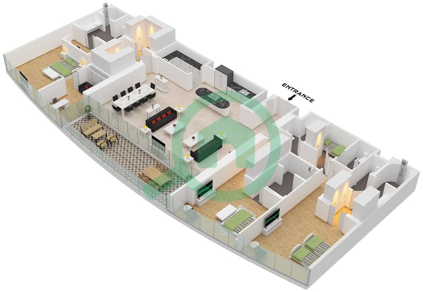 Jumeirah Living Business Bay - 3 Bedroom Apartment Type/unit C / UNIT 2 FLOOR 11-15 Floor plan Type C Unit 2 Floor 11-15 interactive3D