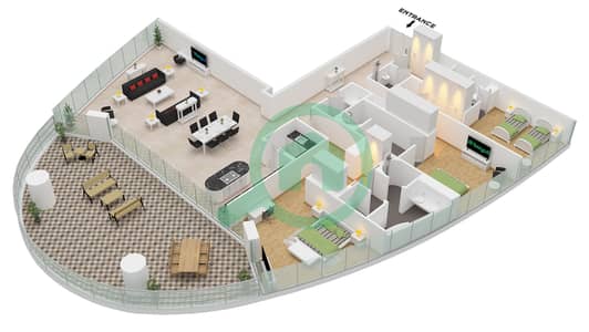 Jumeirah Living Business Bay - 3 Bedroom Apartment Type/unit B / UNIT 3 FLOOR 11-15 Floor plan