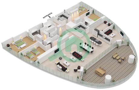 Jumeirah Living Business Bay - 4 Bedroom Apartment Type/unit A / UNIT 3 FLOOR 18-30 Floor plan