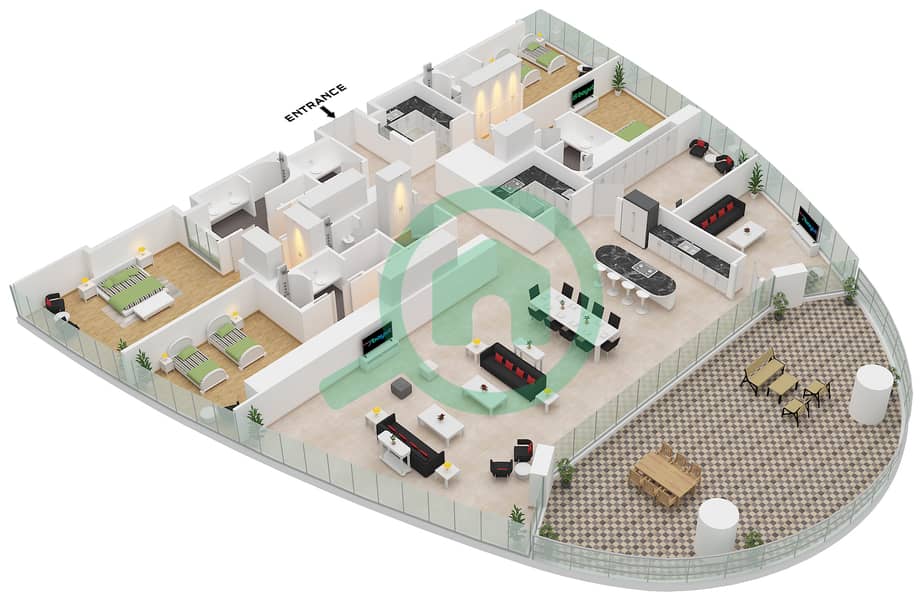 Jumeirah Living Business Bay - 4 Bedroom Apartment Type/unit A / UNIT 3 FLOOR 18-30 Floor plan Type A Unit 3 Floor 18-30 interactive3D