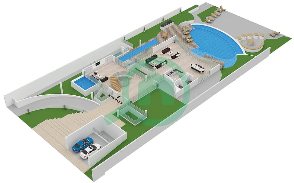 المخططات الطابقية لتصميم النموذج A فیلا 6 غرف نوم - جزيرة زها Type A  Ground Floor interactive3D
