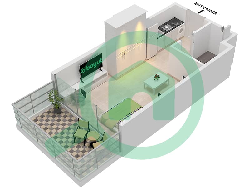 阿齐兹里维埃拉天蓝公寓 - 单身公寓类型A戶型图 Type A interactive3D