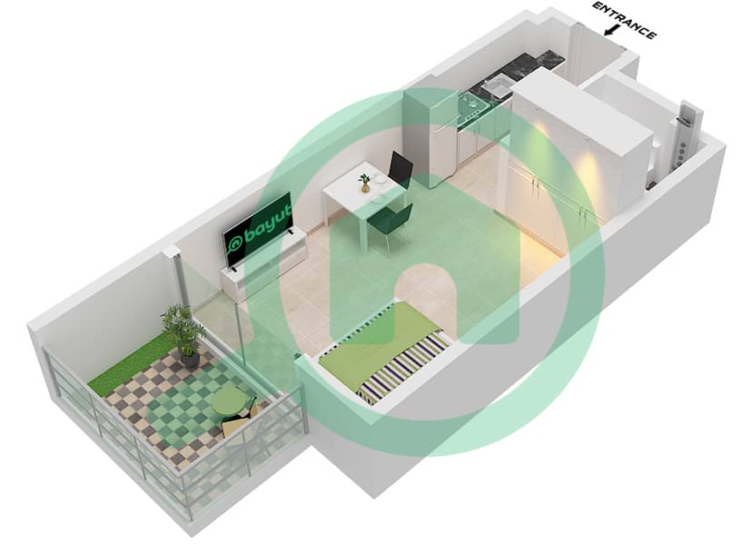 المخططات الطابقية لتصميم النموذج 1A شقة استوديو - ميمون جاردنز Type 1A interactive3D