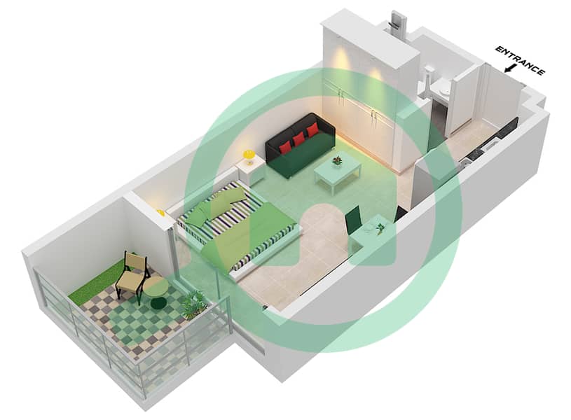 迈梦花园 - 单身公寓类型1B戶型图 Type 1B interactive3D