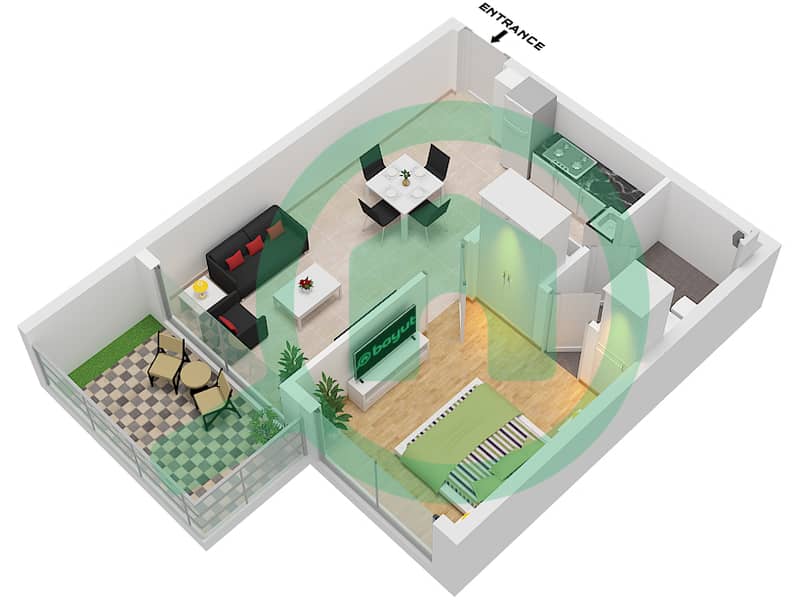 迈梦花园 - 1 卧室公寓类型1戶型图 Type 1 interactive3D