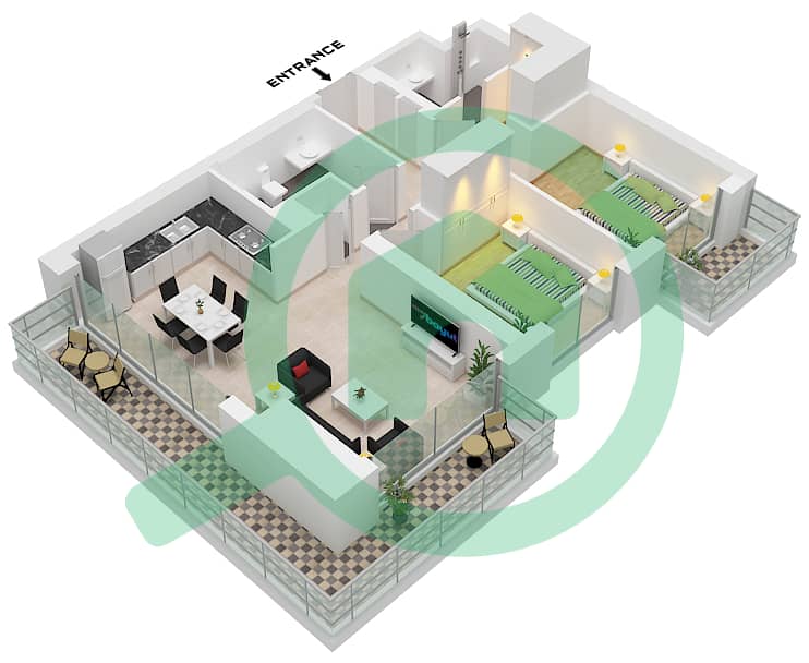 Бич Айл Тауэр 2 - Апартамент 2 Cпальни планировка Тип/мера 5 /UNIT 1 Type 5/ Unit 1
Floor 2,4-5,7,9-10,12,14-15,17 interactive3D