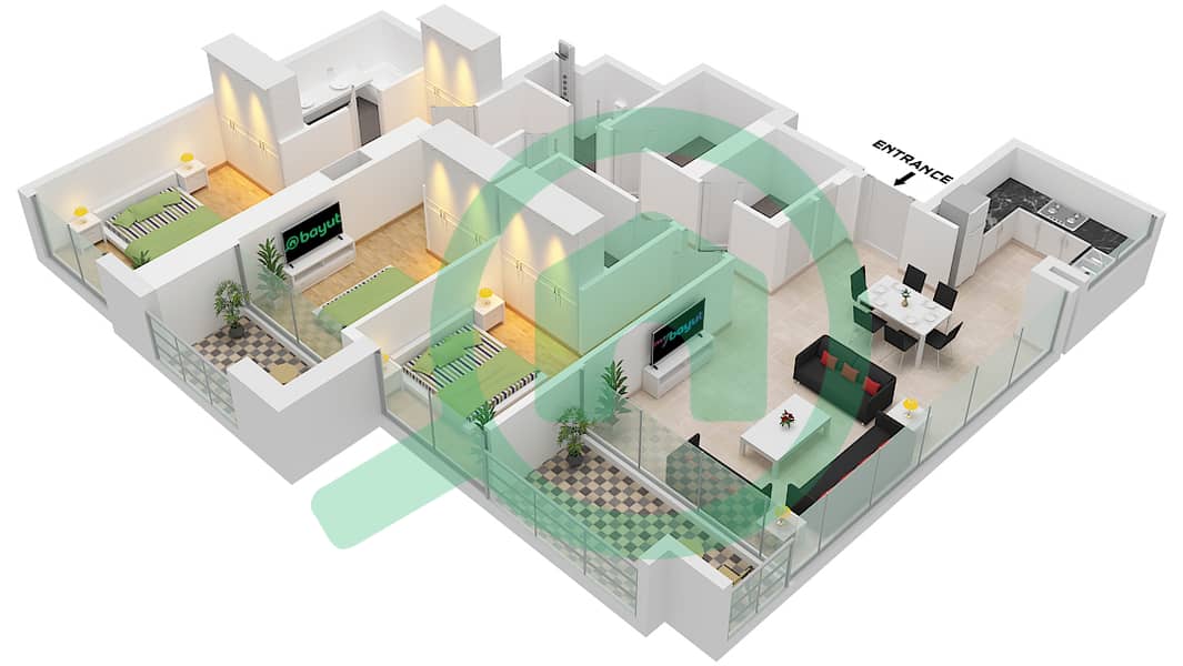 Downtown Views II Tower 2 - 3 Bedroom Apartment Unit 05 Floor plan Unit/ 05 Floor 2-15,17-35 interactive3D