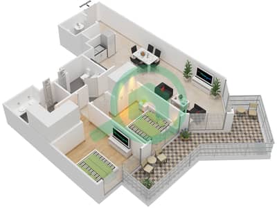 المخططات الطابقية لتصميم الوحدة 2,5 / FLOOR 2-14 شقة 2 غرفة نوم - اربان اواسيز من ميسوني