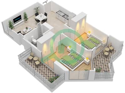 المخططات الطابقية لتصميم الوحدة 9,10 / FLOOR 16-23 شقة 2 غرفة نوم - اربان اواسيز من ميسوني