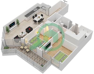 Urban Oasis by Missoni - 2 Bedroom Apartment Unit 7,12 / FLOOR 16-23 Floor plan