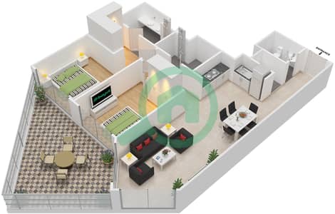 المخططات الطابقية لتصميم الوحدة 2,4 / FLOOR 1 شقة 2 غرفة نوم - اربان اواسيز من ميسوني