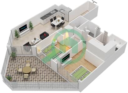米索尼城市绿洲大厦 - 2 卧室公寓单位1,5 / FLOOR 1戶型图