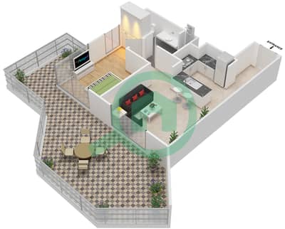 Урбан Оазис от Миссони - Апартамент 1 Спальня планировка Единица измерения 9 / FLOOR 1