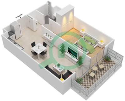 米索尼城市绿洲大厦 - 1 卧室公寓单位11 / FLOOR 2-14戶型图