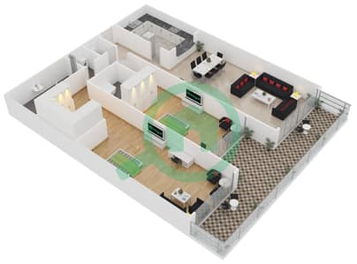 凯宾斯基棕榈公寓 - 2 卧室公寓单位A2.1戶型图