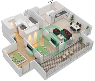المخططات الطابقية لتصميم الوحدة 5 شقة 2 غرفة نوم - هاربور جيت