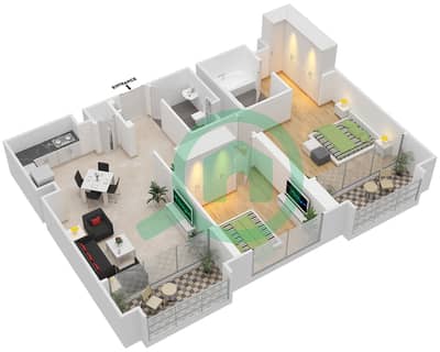 المخططات الطابقية لتصميم الوحدة 6 شقة 2 غرفة نوم - هاربور جيت