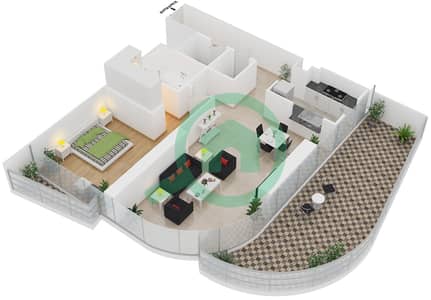 المخططات الطابقية لتصميم الوحدة 3 FLOOR 8-23 شقة 1 غرفة نوم - مرتفعات ار بي