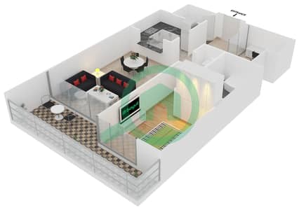 المخططات الطابقية لتصميم الوحدة 3,5 FLOOR 12 شقة 1 غرفة نوم - بوليفارد بوينت