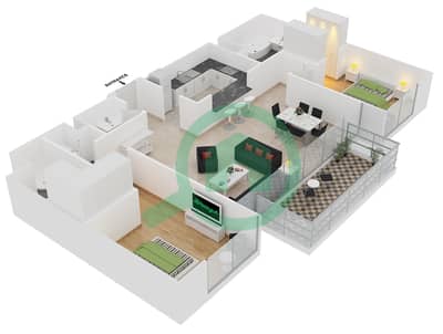 المخططات الطابقية لتصميم الوحدة 3 FLOOR 17-20 شقة 2 غرفة نوم - بوليفارد بوينت