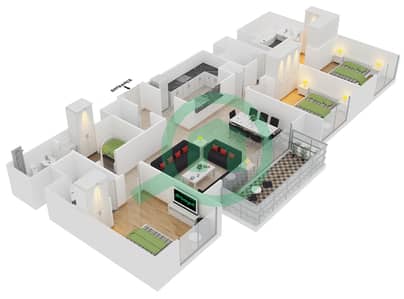 Boulevard Point - 3 Bedroom Apartment Unit 3 FLOOR 28-50,52-59 Floor plan
