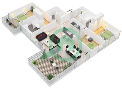 Al Majara 5 - 3 Bed Apartments Unit 4 Floor 7 Floor plan