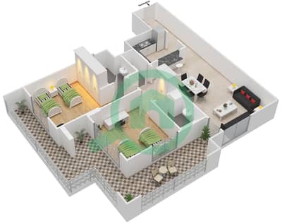 أنسام 1 - 2 غرفة شقق نوع D-Asnam 1 مخطط الطابق