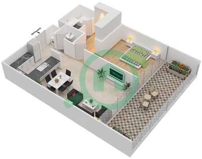 المخططات الطابقية لتصميم النموذج C شقة 1 غرفة نوم - سوهو سكوير