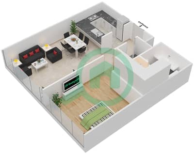 المخططات الطابقية لتصميم النموذج B شقة 1 غرفة نوم - سوهو سكوير