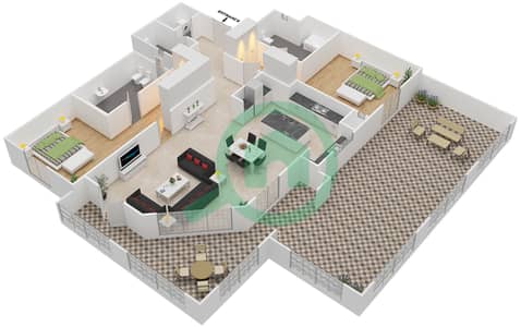 المخططات الطابقية لتصميم النموذج 7 شقة 2 غرفة نوم - بروميناد القرم الشرقي 2