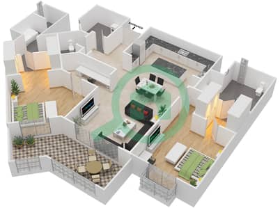 المخططات الطابقية لتصميم النموذج 3 شقة 2 غرفة نوم - بروميناد القرم الشرقي 2