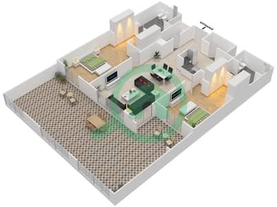 المخططات الطابقية لتصميم النموذج 5 شقة 2 غرفة نوم - بروميناد القرم الشرقي 2