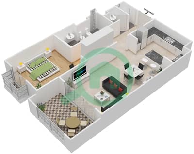 المخططات الطابقية لتصميم النموذج 3 شقة 1 غرفة نوم - بروميناد القرم الشرقي 1