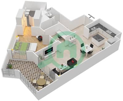 المخططات الطابقية لتصميم النموذج 3 شقة 1 غرفة نوم - بروميناد القرم الشرقي 2