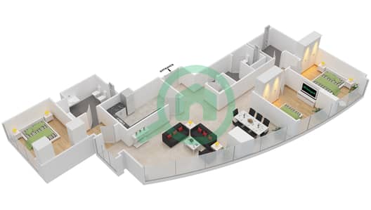 阿提哈德大厦 - 3 卧室公寓类型T5-3E戶型图