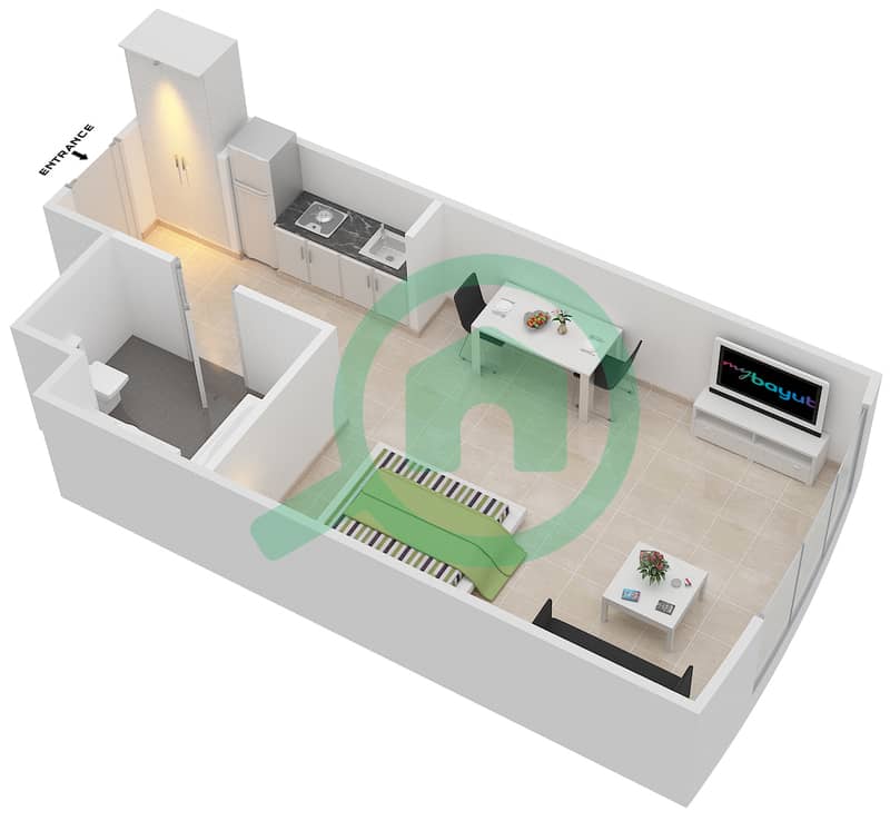 المخططات الطابقية لتصميم الوحدة T1 - UNIT 1 شقة استوديو - برج سيجما 1 image3D