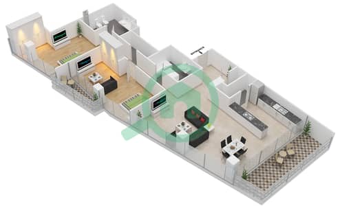Al Barza - 2 Bedroom Apartment Type/unit 2D/211 Floor plan