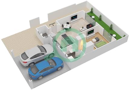 المخططات الطابقية لتصميم النموذج A شقة 1 غرفة نوم - قرية الخليج