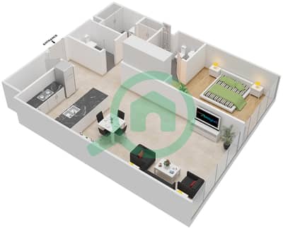 المخططات الطابقية لتصميم الوحدة 3 GROUND FLOOR شقة 1 غرفة نوم - مساكن سيرينيا الجناح الشرقي