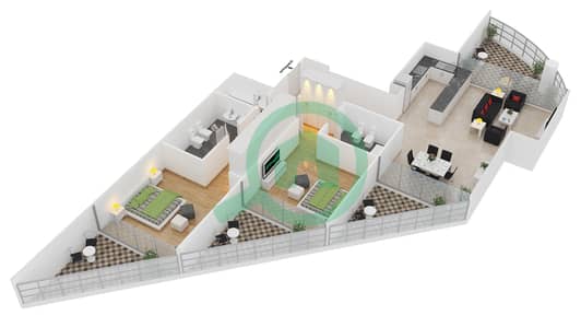 Royal Bay by Azizi - 2 Bedroom Apartment Unit 3 FLOOR 2,3,4,5,6,7,8 Floor plan