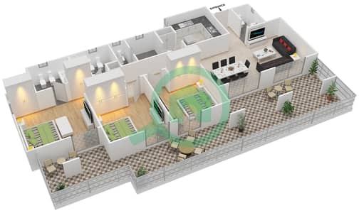 المخططات الطابقية لتصميم النموذج 2 شقة 3 غرف نوم - الثمام 01