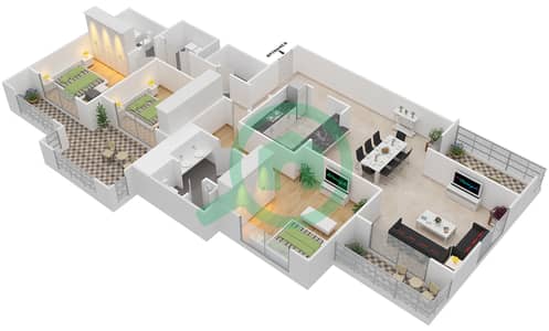 Мосела Вотерсайд Резиденсес - Апартамент 3 Cпальни планировка Гарнитур, анфилиада комнат, апартаменты, подходящий 8,11 FLOOR 21-24