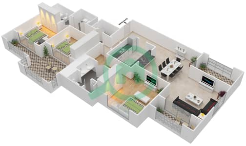 莫塞拉水岸公寓 - 3 卧室公寓套房8,11 FLOOR 19-20戶型图