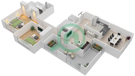 المخططات الطابقية لتصميم التصميم 4,15 FLOOR 13-16 شقة 2 غرفة نوم - موسيلا ووترسايد السكني