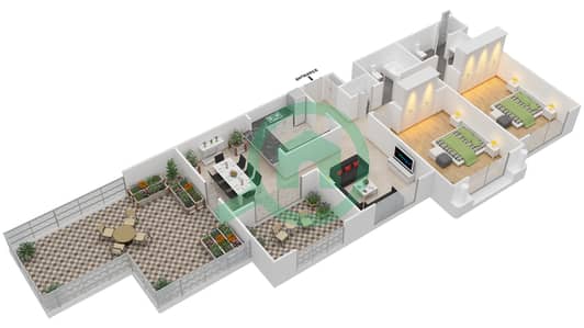 المخططات الطابقية لتصميم التصميم 3,16 FLOOR 11 شقة 2 غرفة نوم - موسيلا ووترسايد السكني