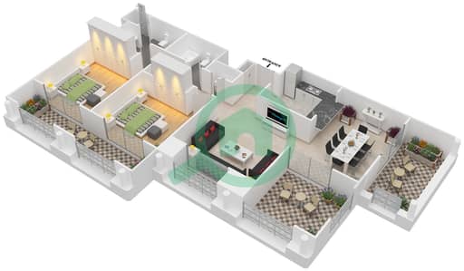 موسيلا ووترسايد السكني - 2 غرفة شقق جناح 3,4,15,16 Floor 4 مخطط الطابق
