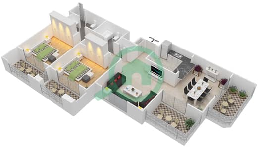 المخططات الطابقية لتصميم التصميم 3,4,15,16 FLOOR 8 شقة 2 غرفة نوم - موسيلا ووترسايد السكني